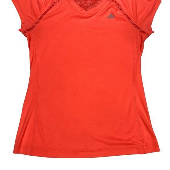 Adidas Climalite Short Sleeve Athletic T Shirt Women M Orange V Neck Running Gym - Picture 3 of 9